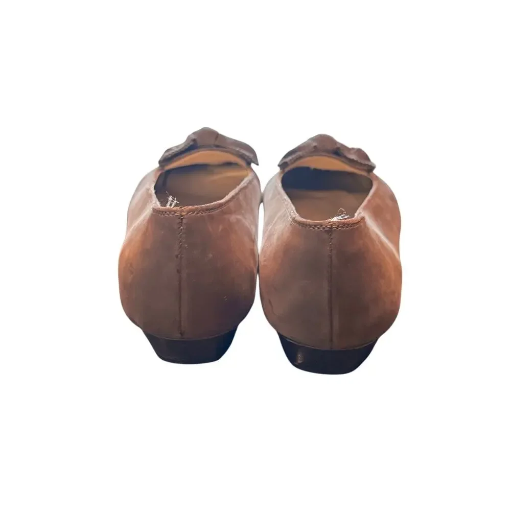 Salvatore Ferragamo Made in Italy Size 4.5 Brown Suede Bow Toe Flats Shoes